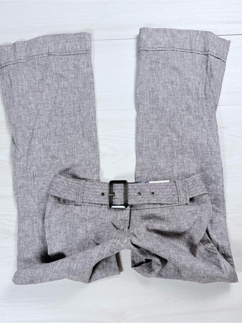 Y2K Studio Y Light Gray brown Linen-Blend low rise trousers with Belt